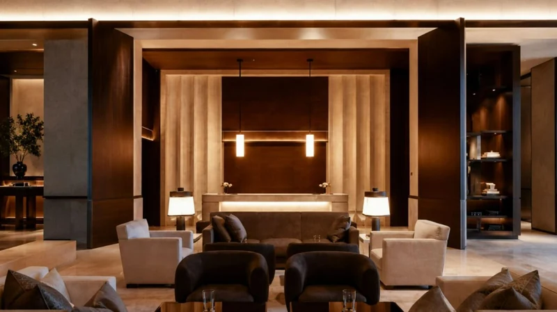 The GENS by Botanica — lobby lounge with reception desk, visualisation