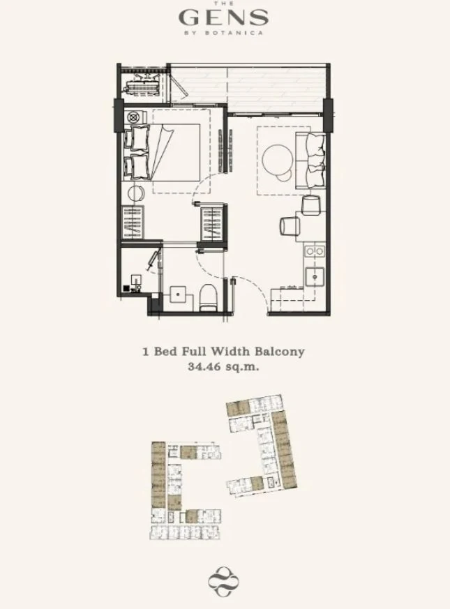 The GENS by Botanica — 1-bedroom floor plan, 34 m²