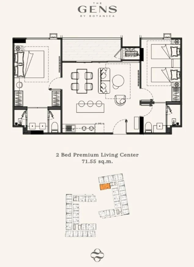 The GENS by Botanica — 2-bedroom floor plan, 71 m²