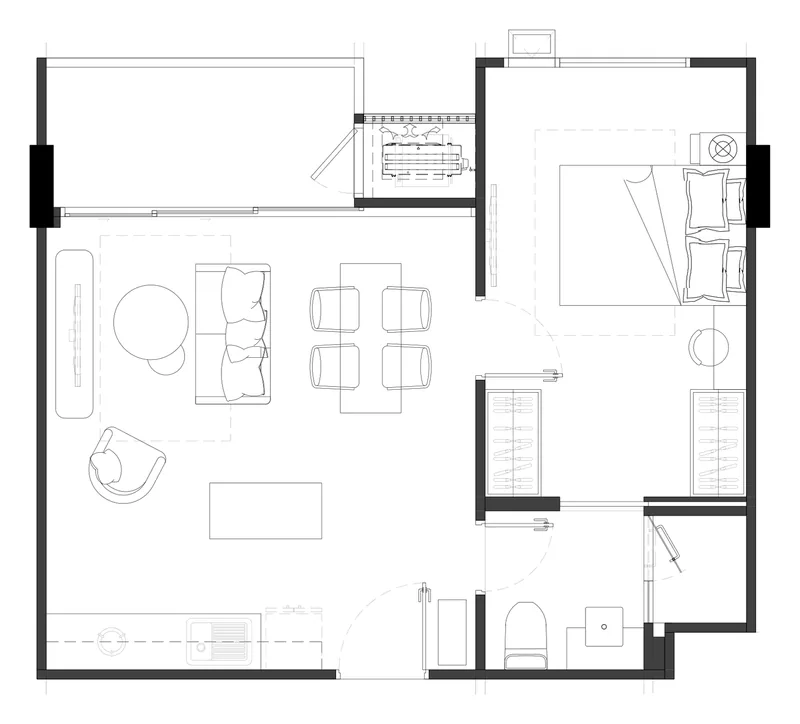 Plano de The GENS: 1 dormitorio Exclusive Living, 47,22 m², amueblado